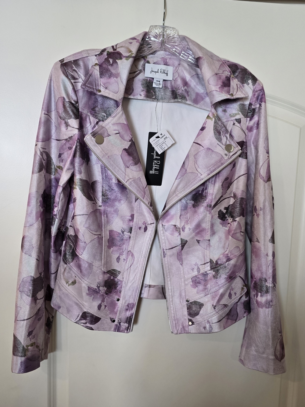 NWT Joseph Ribkoff Floral Moto Jacket - Lavender Pink Medium